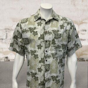 Vintage Gecko Hawaii Men’s Button Front Shirt All Over Floral Hawaiian Print LG